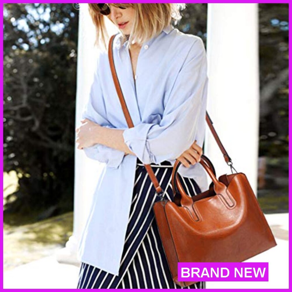 Faux Leather Hobo Satchel Tote Bag Adjustable Strap Work Chic Minimal - Picture 2 of 7